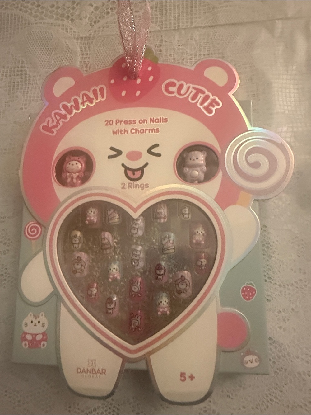Kawaii Cutie Pink Press-On Nails Set with Charms by